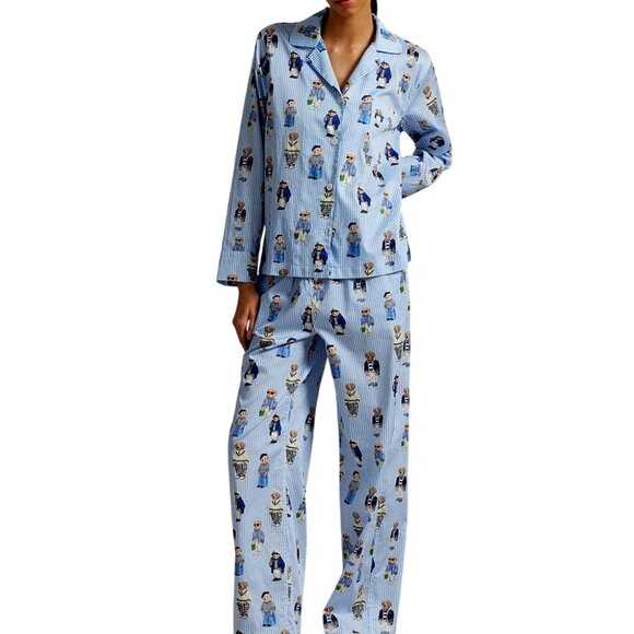 Polo Ralph Lauren Polo Bear Cotton Long-Sleeve Pajama Set - 4P8046 (Oxford Blue)